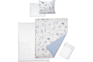 BABY COMFORT 5 Piece Baby Bedding Duvet Pillow with Covers & Jersey Sheet fits 95x65cm Travel Cot (Ocean)