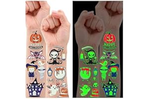 Leesgel Decorazioni Halloween, 10 Fogli Luminosi Tatuaggi per Bambini Scheletro/Vampiro/Zucche/Fantasma, Adesivi Gadget Festa Compleanno Bambini Regalo Accessori Party