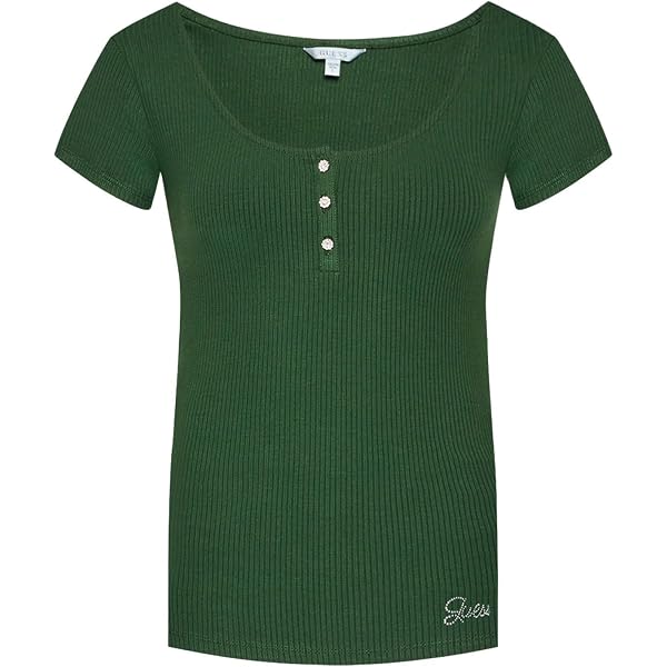 Women's Mock Neck Ribbed Knit Top - Scallop Short Sleeve Tee | Teal Blue, Medium | Stretchy Summer Shirt