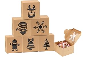 iKesoce Scatole Regalo Natalizie di Carta Kraft, 24 Pz Scatole di Caramelle con Finestra Calendario dell'Avvento Fai da Te Scatole di Carta per Biscotti Pasticceria Dolci Cioccolatini
