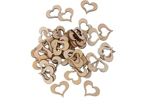 PANYTOW 50pcs Adorno Forma Corazón Hueco Madera Artesanía Bricolaje 30mm