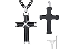 Supcare Cross Ash Urn Necklace for Men Women, Stainless Steel/Gold/Black Cremation Jewelry Memorial Keepsakes Pendants Loss of Father Mum NANA Gift, with Filling Kit Gift Box