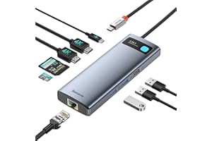 ‎BASEUS Baseus Stacja dokująca USB C, Dual Monitor, 9 w 1, USB C HUB 2, 4K HDMI, podwójny monitor, Gigabit Ethernet, 100 W PD, czytnik kart SD/TF, 3 USB, adapter USB C Multiport do MacBook/Dell/HP/Surface/Lenovo