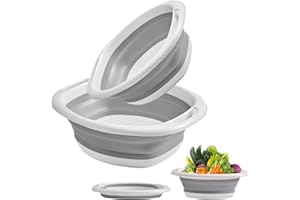 Lot de 2 bassins ronds pliables pour l'extérieur, portables, lavabo, lavabo, multi-usages, peu encombrant, pour les voyages, le camping et la cuisine à la maison, gris 6 l + 4 l