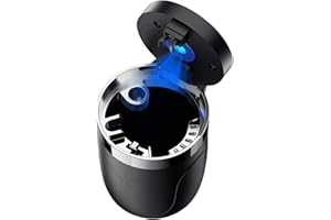 GENOSSEN Cendrier de voiture, cendrier de voiture avec couvercle de ressort, cendrier portable sans fumée avec lumière LED, cendrier de cigarette de voiture en acier inoxydable pour le camping en plein air de