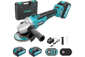 STANEW Smerigliatrice Angolare Brushless senza filo, per Taglio Lucidatura Smerigliatura Velocità a Vuoto 8500 giri/min(Disco Abrasivo: 125 mm), 20V 4000 mAh Batteria (due batterie)