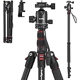 SMALLRIG CT-10 Trépied Monopode pour Appareil Photo, 72" 182cm Trépied en Aluminium Léger et Portable, Rotule Panoramique à 3
