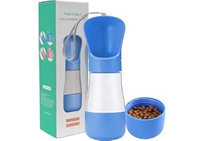 VERTUPET Wasserflasche für Hund 490ml 2-in-1 Tragbare Haustier Trinkflasche Hunde für Unterwegs mit 320ml Hundetrinkflasche und 170ml Hundefutter Becher für Täglich Spazieren Gehen Reisen (Blau)