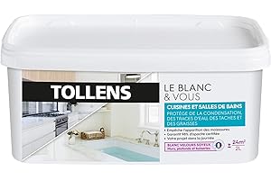 TOLLENS - Peinture Blanche Salle de bain - Résiste à l'Humidité et aux Moisissures - Velours - Blanc 2L = 24m2