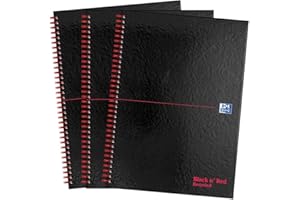 Oxford Black n' Red A4 Recycled Glossy Hardback Wirebound Notebook Ruled 140 Page, Pack of 3
