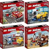 LEGO Juniors Disney Cars 4er Set 10730 10731 10732 10733 Lightning McQueens Beschleunigungsrampe + Cruz Ramirez Rennsimulator + Guido und Luigis Pit Stopp + Hooks Schrottplatz - Leg