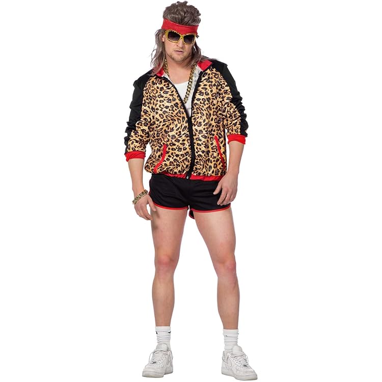 Matreeglam Jaren 80 en 90 trainingspak kostuum retro disco jas broek joggingpak carnavalskostuums met heuptas gouden elvisbril voor Halloween themafeest carnaval, goud, M