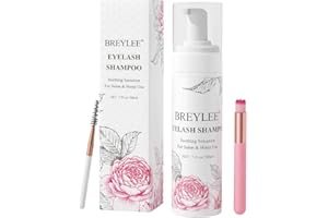 Wimpernshampoo, BREYLEE Wimpernschuam Wimpernpflege für Salon und Heimgebrauch Wimpernverlängerung Augen Make-Up Entferner mit 2 Bürsten(200ml, 7 fl oz)