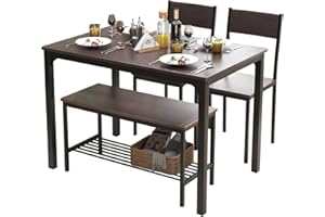‎SOGES soges 4 Personen Esstisch-Set Essgruppen 110cm Küchentisch-Set für 4 Personen, 2 Stühle mit Rückenlehne, 2-Personen-Bank mit Aufbewahrungsregal, Nesting-Möbel-Set für Esszimmer, Eiche rustikal