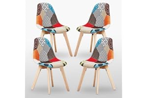 P&N Homewares Patchwork Dining Chair - Mid-Century Modern Fabric Chairs with Wooden Legs, Foam Cushioning & Ergonomic Shell - Armless Accent Chair for Dining Room, Office, Caffe or Living Space