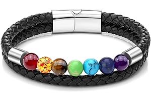 Zysta Natural Crystals Chakra Bracelet Womens 7 Chakra Crystal Stone Gemstone Leather Bracelet