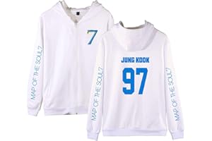 HEY XQ Map of The Soul 7 Unisex Hoodie Pullover Full Zip Kapuzenpullover Kpop Army Suga Jimin Jin Jung Kook J-Hope RM V Sweatshirts für Herren Damen Mädchen Fans