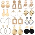 Lot De 12 Paires De Boucles D'oreilles Pendantes En Or - Styles Variés (œil Maléfique, Perle, étoile, Lune...), Hypoallergéniques