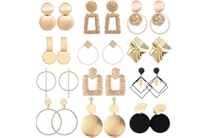 TOEECY 12 Paires Boucles d'Oreilles Pendantes Géométrique pour Femme Filles Lot Boucle d'Oreille or Grand Rondes Carrées Métal Dorée Mode Bijoux Ensemble