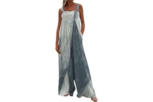 shownicer Damen Latzhose Retro Sommerhose Jumpsuits Playsuit Bib Hose Leinen Casual Loose Drucken Overalls Lange Wide Leg Hosen Mit Tasche