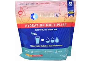 Liquid I.V. Hydration Multiplierer, 30 einzelne Servierstab-Packungen in wiederverschließbarem Beutel, Geschmack: Golden Cherry & Strawberry (1)