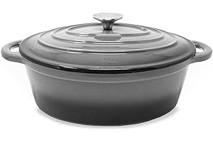 ToCis Big BBQ - Casseruola in ghisa smaltata con coperchio, 28 cm, capacità di 4 litri | Casseruola smaltata adatta per fornelli a induzione | Pentola per cucinare e arrostire di colore: grigio