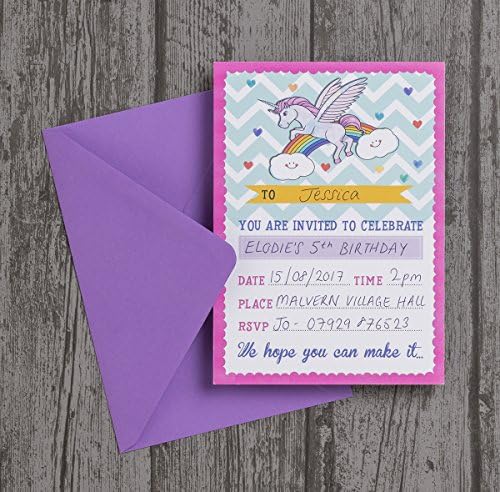 Pack of 10 Rainbow Unicorn Party Invitations