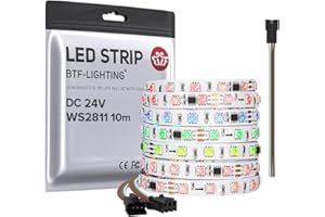 BTF-LIGHTING WS2811 DC24V 32FT RGB indirizzabile LED Pixel Strip 600 LED 100 pixel Full Colour Bianco PCB IP30 Non impermeabile Funziona con Arduino/Raspberry/etc Impedisce il calo di tensione