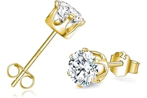 EPVOA 18K Gold Stud Earrings, 925 Sterling Silver Stud Earrings with AAAAA Cubic Zirconia, Hypoallergenic Sleeper & Cartilage Studs for Women Men Girls- Sizes 3/4/5/6/7mm, with Jewellery Bag