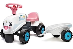 Falk- Portatore Trattore Rainbow Farm con rimorchio e Kit di Adesivi alternativi 12 Mesi-Made in France-2 Stili di Personalizzazione-Targa personalizzabile-206B, Colore, 206B