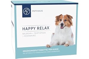 PetFokus Happy Relax | Einzigartige Formel für Hunde mit Baldrian, Melisse, L-Tryptophan und B-Vitaminen - hochwertige Nahrungsergänzung - 30 Sticks - in Deutschland produziert