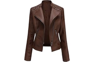 YYNUDA Veste Femme de Motard Vintage Blouson en Cuir PU Veste Moto