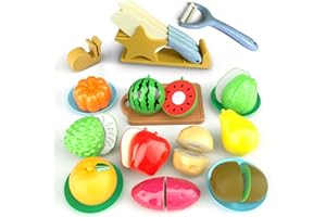 GOUJFOL Frutas y Verduras Juguete, Comida Juguete Cocinita Frutas para Cortar, Accesorios Cocina Plástico Alimentos Juguetes 21Pcs, Montessori Educativos Regalo Simulación para Niños 2+ Años