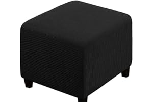 SWJ-swjssb Stretch Corduroy Ottoman Slipcover,Square Footstool Cover Large Brown Grey Black Footrest Pouffe Protector Covers With Elastic Bottom Washable Super Soft Ottoman Covers(Black,50x50 cm)