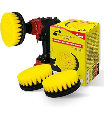 Premium Boorborstel, stijf, rood, 3 stuks. SET, 13 cm. Professionele Power Scrubber. Kras geen oppervlakken. Geschikt voor garage, baksteen, buitentegels, steen, open haard, autovelgen reinigen