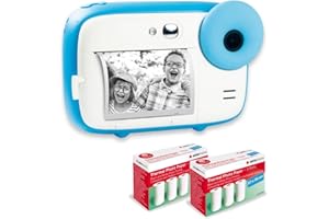 AGFAPHOTO AGFA Photo Pack Realikids Instant Cam + 6 Rouleaux Papier Thermique ATP3WH supplémentaires - Appareil Photo Instantané Enfant, Ecran LCD 2,4', Batterie Lithium, Miroir Selfie et Filtre Photo - Bleu