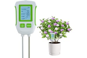 Mcbazel Testeur de Sol 5 en 1 Appareil Multifonction pour Jardiniers et Agriculture, Mesure le pH, l’Humidité la Température, la Lumière, Fertilité du Sol avec Double Sonde et Écran LCD Soil PH Tester