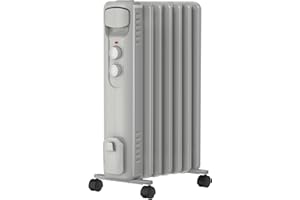 RWFlame Oil Filled Radiator 1500W with 3 Power settings,7 Fins Portable Electric Heater, Overheat Protection and Adjustable Thermostat for Home and Office (Grey)