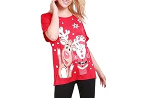 Fashion Star Women Santa Gifts Snowflakes Xmas Baggy T Shirt