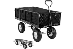 ‎MIWEBA Miweba Bollerwagen MB-700 | 𝟕𝟎𝟎 kg Traglast - Luftreifen - Wände klappbar - Volumen 220 L - Sackkarre - Schubkarre - Transportwagen - Handwagen - Gartenwagen - Wagen - Gartenkarre (Schwarz)