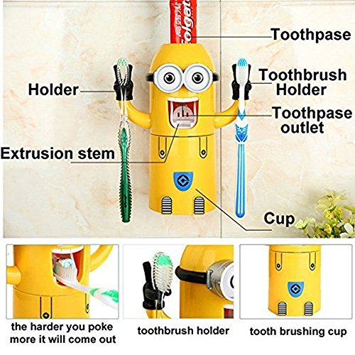 KIPTOP Automatische Zahnpasta Quetschwerkzeug Despicable Me Entzückende Badezimmerdekor Zahnbuersten Halter Set - 3