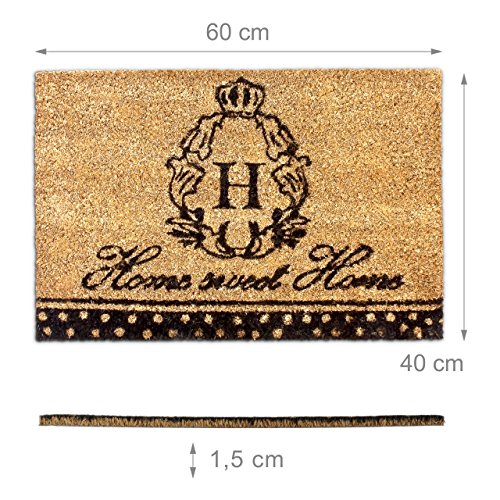 Relaxdays Fußmatte Kokos SWEET HOME 40 x 60 cm Kokosmatte mit rutschfestem PVC Bodem Fußabtreter aus Kokosfaser als Schmutzfangmatte und Sauberlaufmatte Fußabstreifer für Außen und Innen Matte, braun - 4