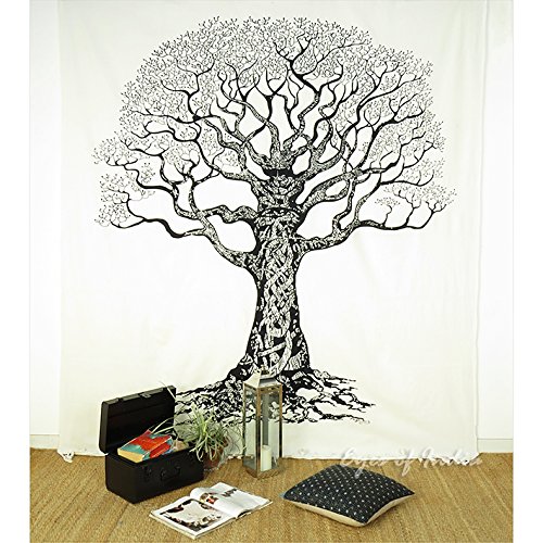 EYES OF INDIA - QUEEN WHITE HIPPIE INDIAN MANDALA TREE LIFE TAPESTRY HANGING Picnic Bohemian Dec