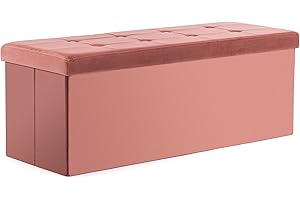 ‎HNNHOME HNNHOME Velvet Bed Bench Seat Ottoman Toy Chest with Lid Collapsible Storage Chest for Living Room Bedroom 110 x 40 x 40 cm Pink Extra Large