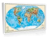  XXL/1,38 Meter - 3D Relief Optik - Original handgezeichnete Relief Weltkarte - antireflex-entspiegelt laminiert (riesen große Poster Wandkarte, Weltkarte, Großformat)