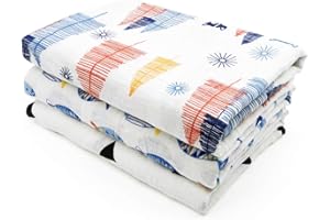 ALBOYI 3 Pack Baby Muslin Washcloths 120cmX120cm Cartoon Cotton Muslin Newborn Towel Large Gauze Squares Babies Swaddle Blanket Shower Wipes (Fish/Fox/Geometric Print)