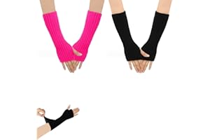 NHCDFA 2 Pair Long Sleeve Arm Warmers,Fashion Fingerless Gloves,Arm Gloves,Wrist Warmers,Arm Warmers,Elbow Long Elastic Fingerless Gloves,Winter Knitted Arm Sleeves for Women Girls(Black and Pink)