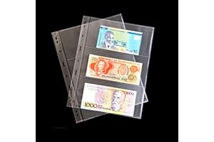 MUROAD Page des Billets de Banque,180 Pochettes,30 Feuilles et Recto-Verso, sans PVC ni Acide,Monnaie Pages pour Album de Billets