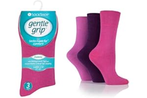 Gentle Grip Ladies Diabetic Seamless Toe HoneyComb Top Non Elastic Socks 3 Pairs (Purple Mix)