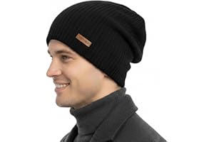 TOP-EX XL/XXL Merino Wool Satin Lined Slouchy Beanie Men Women Warm Winter Hat Big Large Head Knit Hat